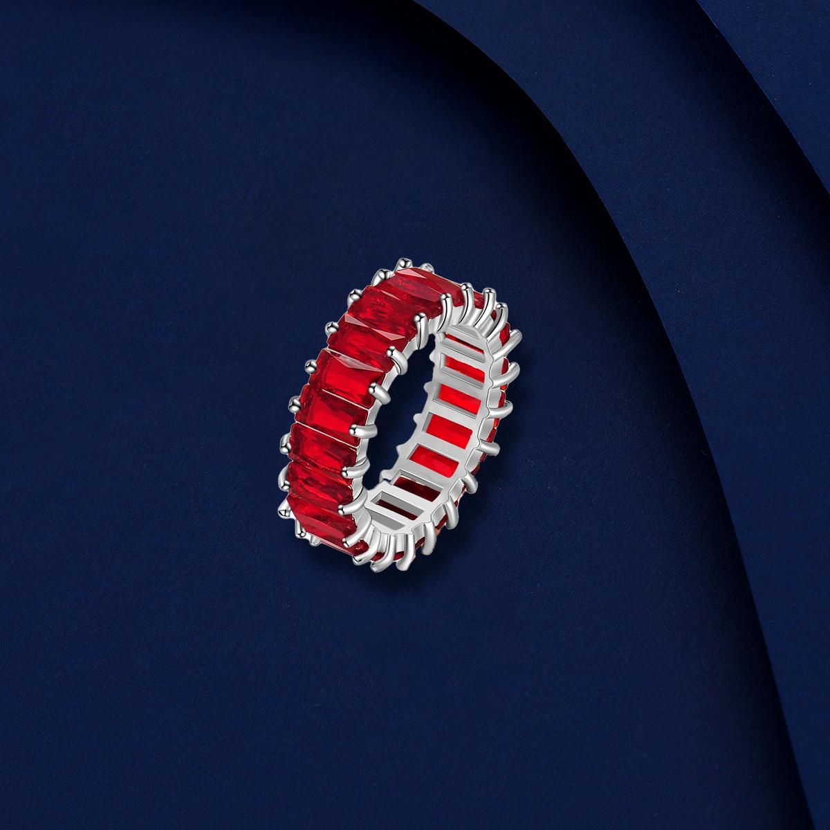 

SUYU Fashion Rectangular Ring Hip-hop Colored Cubic Zirconia Universal Ring For Men And Women 6 червоний