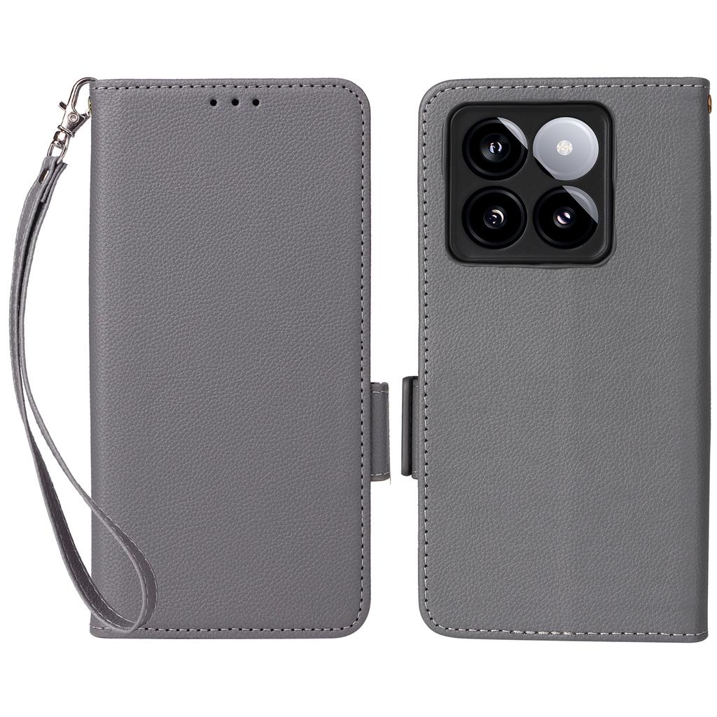 For Xiaomi 14T Case with Wrist Strap Litchi Texture PU Leather Wallet Phone Cover