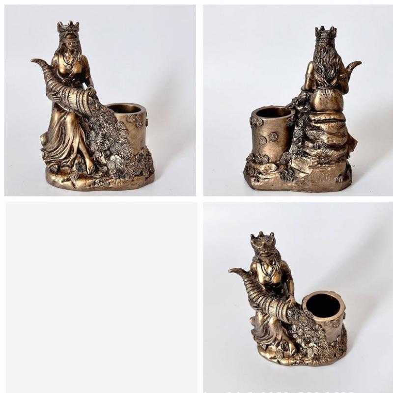 Goddess of Wealth Statue Accent Lakshmi & Fortune Deity Sculpture for Home/Office Blessing Abundance Prosperity Decor Gift