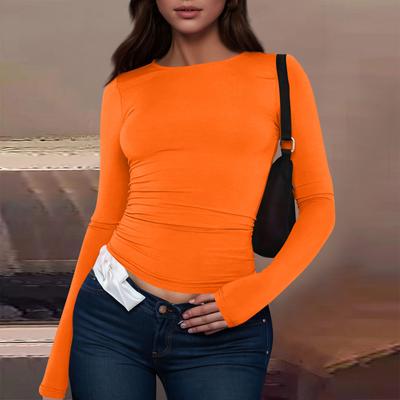 Women's Fashion Solid Colour Round Neck Long Sleeve T-Shirt Top