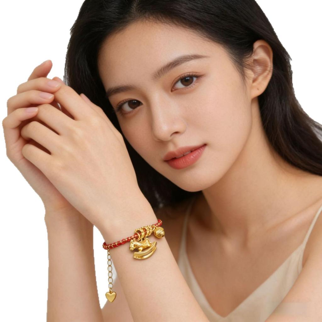 Luxury Red String Gold Horse Zodiac Bracelet - Elegant and Versatile Design
