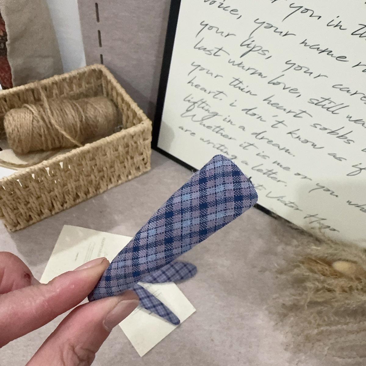 Navy Blue Geometric Plaid Hair Clip - Stylish Bangs & Side Clip