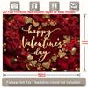2D Happy Valentine's Day Banner, Red Rose & Gold Glitter Heart Background for Valentine's Photo Booth