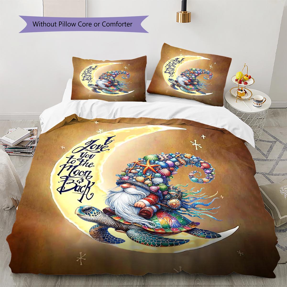 

Good Night Gnomes Pattern Bedding Quilt Set Quilt Cover Pillowcase Home Decoration Gift (1 * duvet cover + 2 * pillowcase, without core) 135x200cm