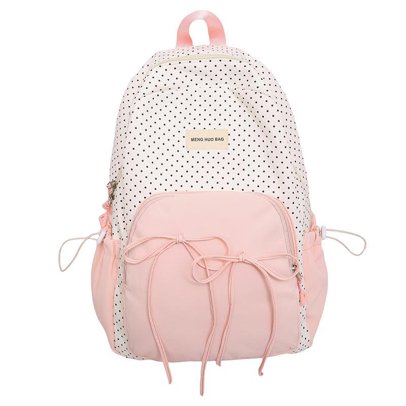 Damen Rucksack Studenten Schultasche College Stil Schleife Polo Punkt Rucksack