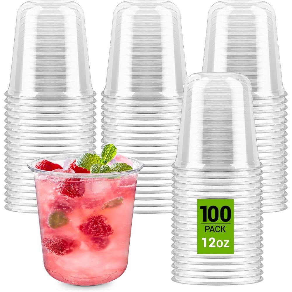 

100pcs 12 Oz Disposable Stemless Wine Glasses Plastic Cocktail Cups Clear Classic Cold Drinking Party Glasses for Wedding Gathering Birthday Meeting 100pcs Clear