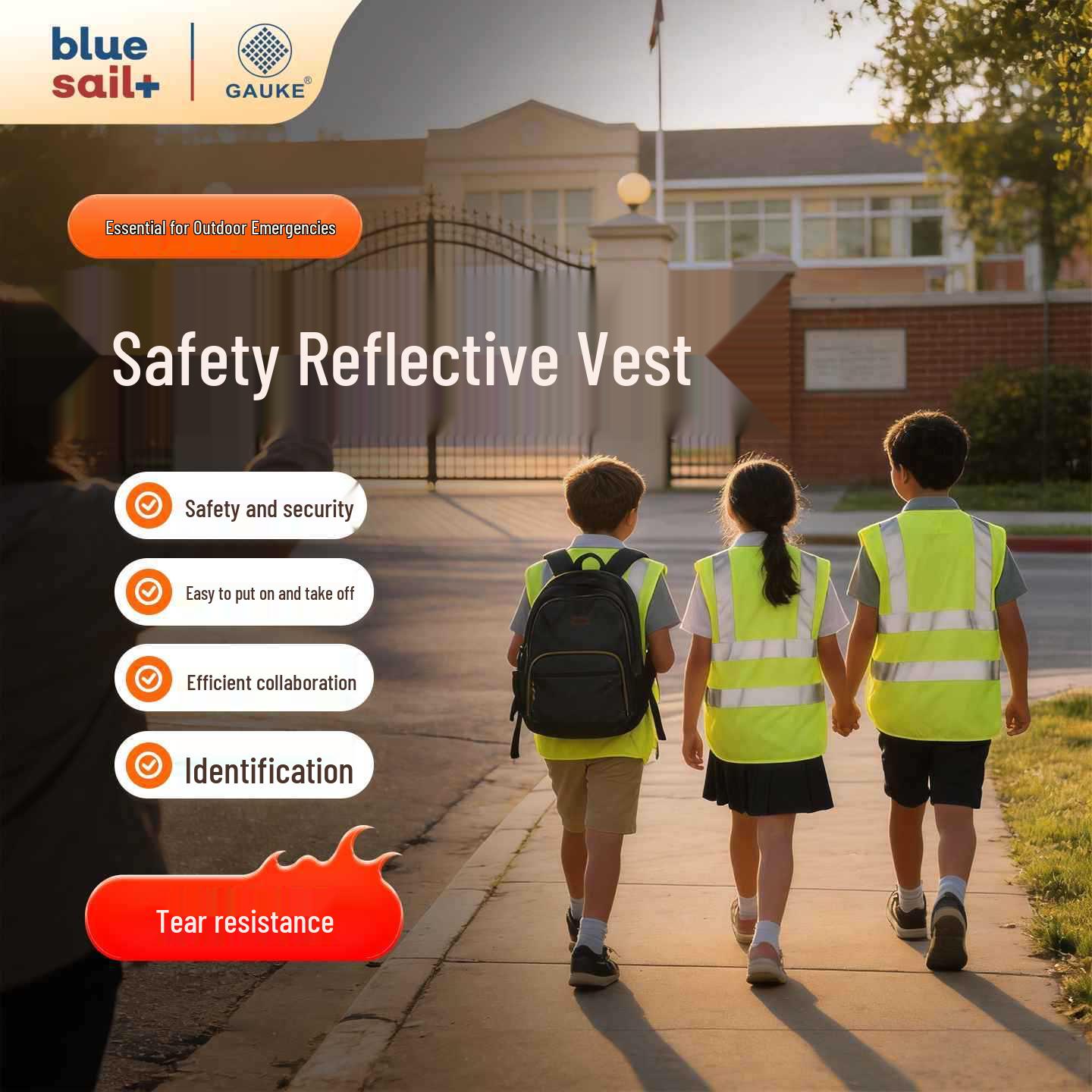 

Blue Sail Kids High-Visibility Reflective Safety Vest for Night Travel
