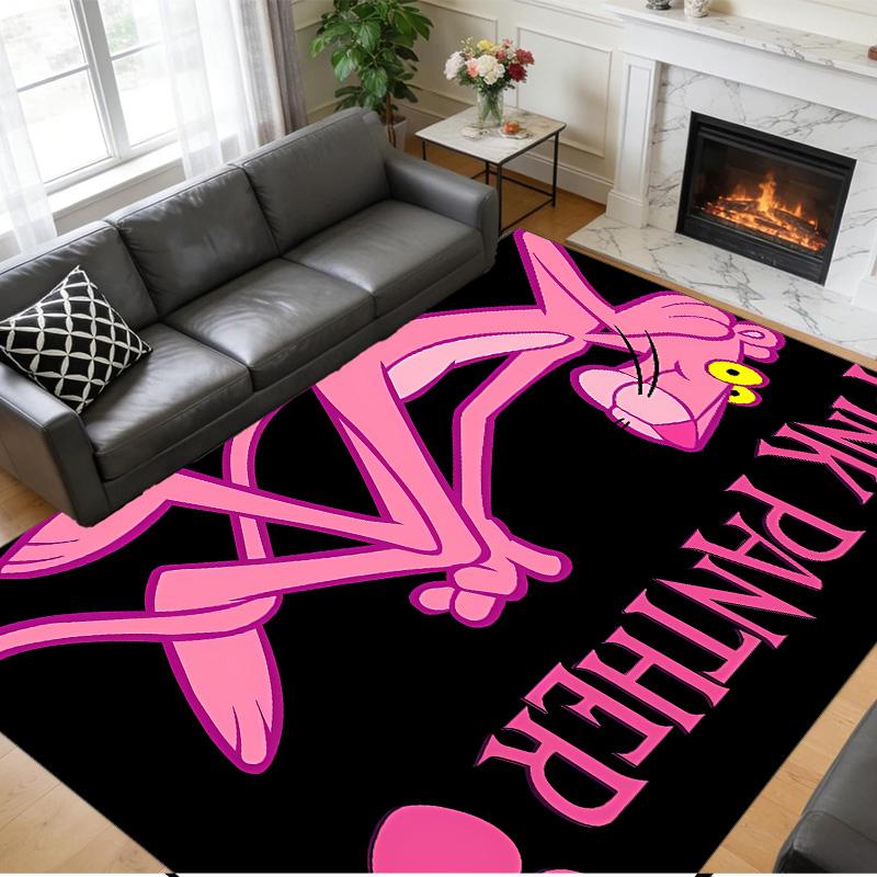Anti‑Slip Crystal Velvet Floor Rug, Pink Panther Design Carpet for Indoor Living Bedroom Home Decoration