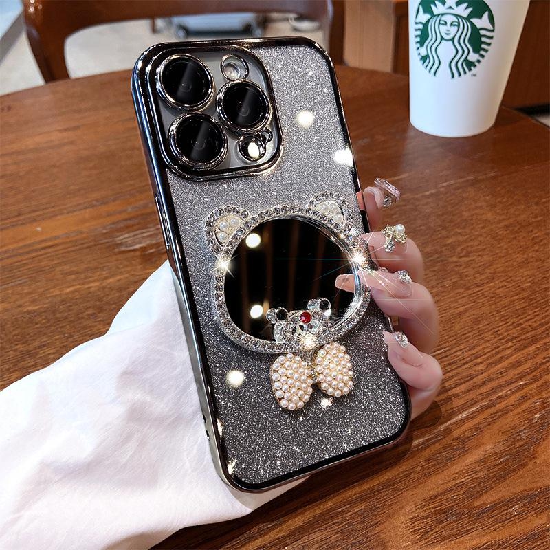 Anwendbar auf iPhone 15 Handyhülle Silikon Bär Spiegel 14 Promax Schutzhülle 13 Apple 16 Luxus