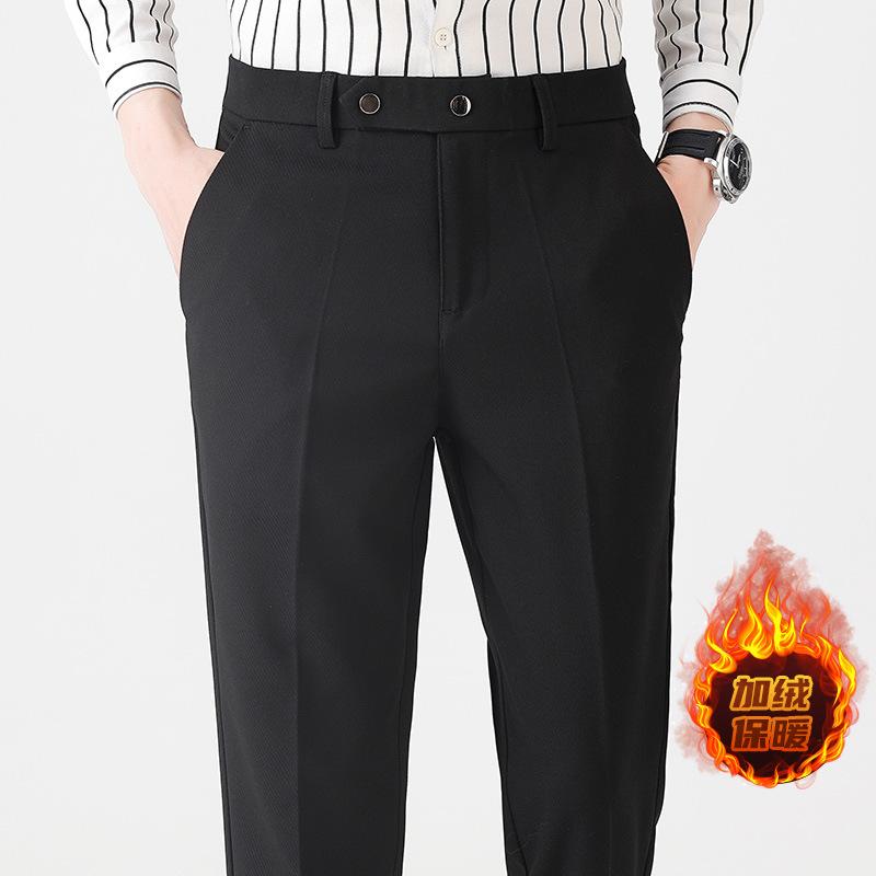 Light luxury winter velvet men's casual trousers thickened warm men's trousers small straight light business men's trousers