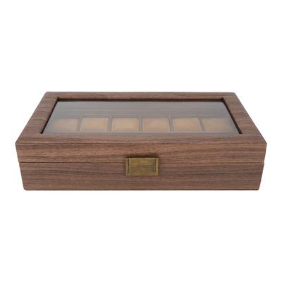 Uhrenbox-Organizer mit 12 Fächern, Holzmaserung, luxuriöses Display-Aufbewahrungsgehäuse, ultraglattes PU-Leder