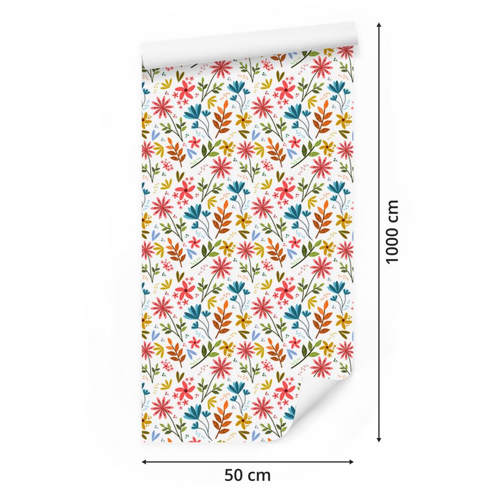 Wallpaper Flowers White, Coral, Cream and Light Gray 50x1000