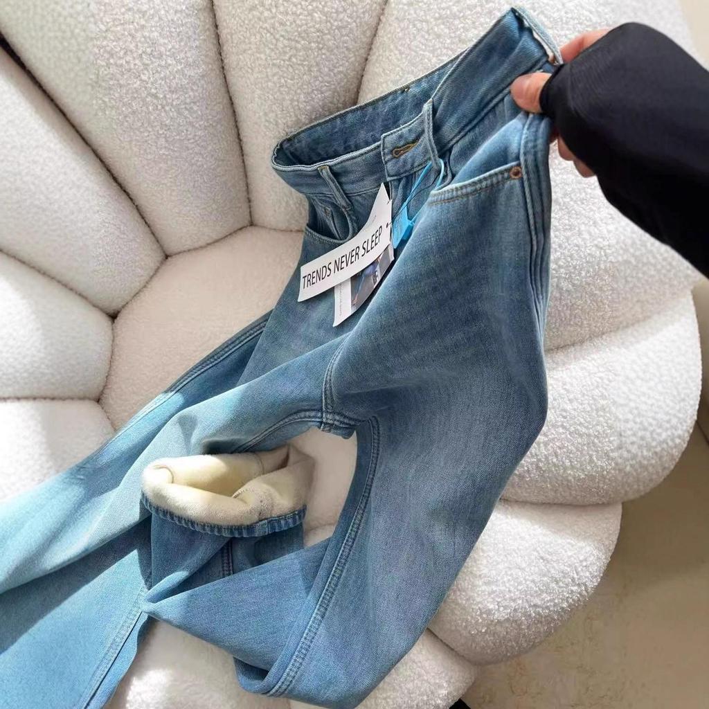 Velvet Thickened High Waist Retro Jeans - Women's 2025 Winter Collection