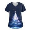 Women's V-neck Christmas Print Short-sleeved Pocket Side Slit Uniform Top