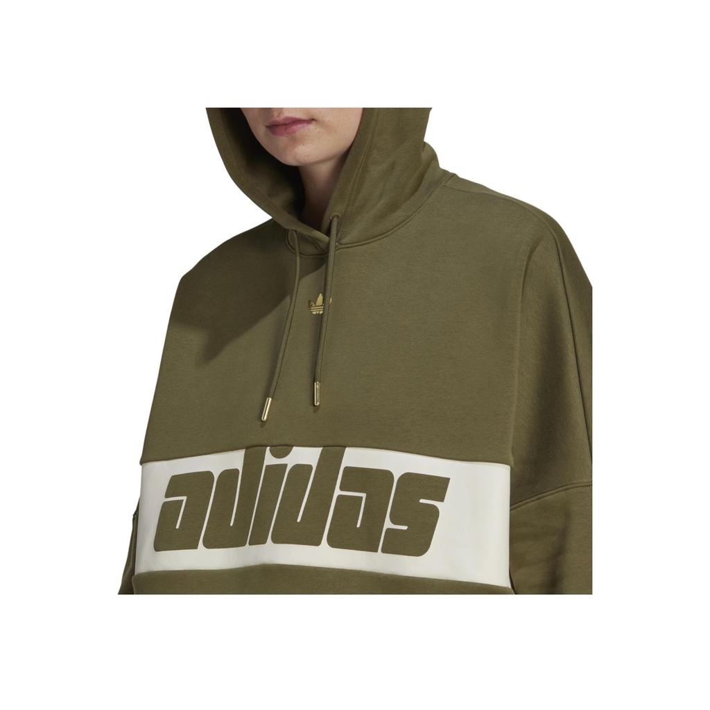 Adidas Originals Trefoil Logo Printed Drawstring Hooded Sweatshirt Women Sweatshirt Olive-Green IA3909