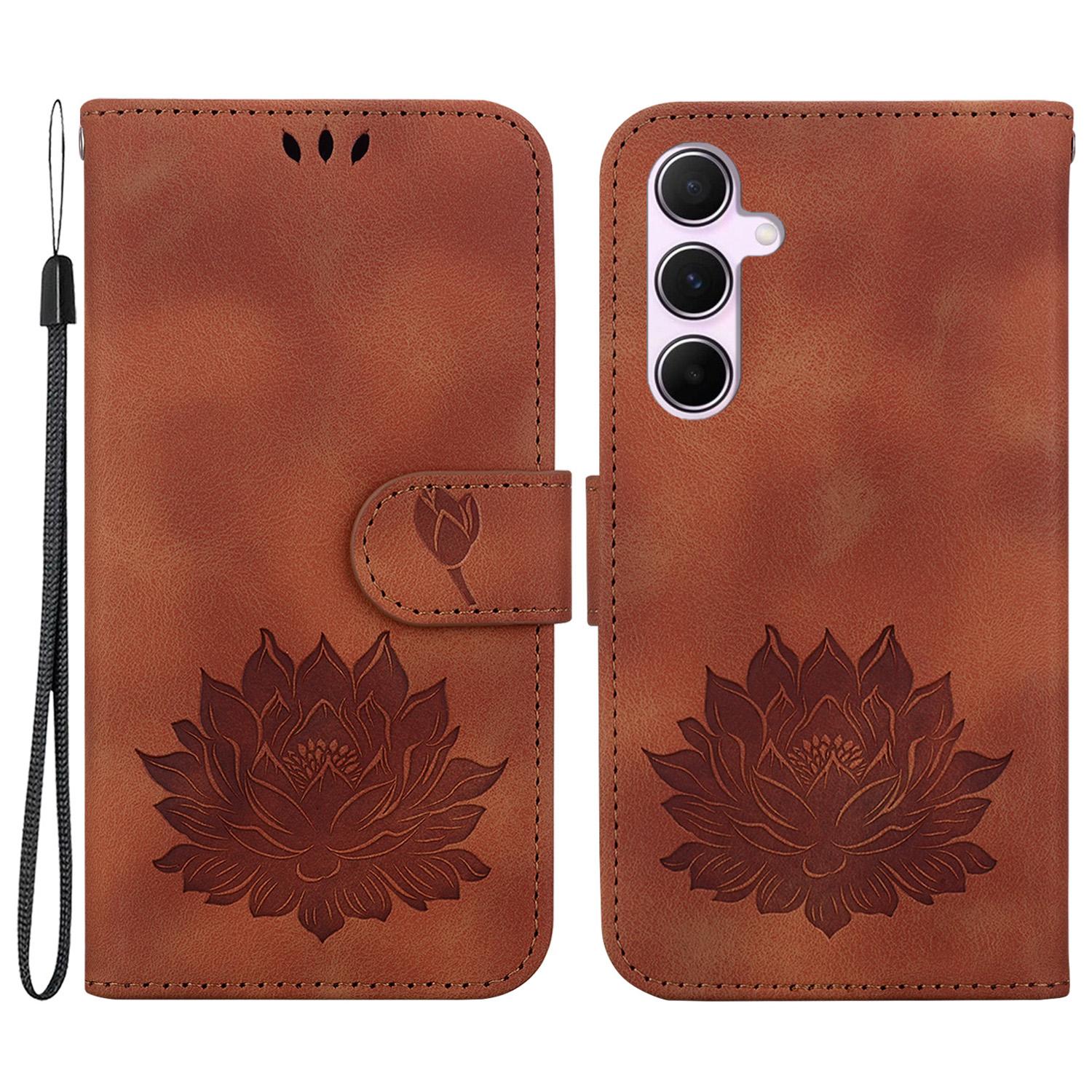 

For Samsung Galaxy A55 5G Case Wallet Stand Lotus Pattern Leather Phone Cover Brown
