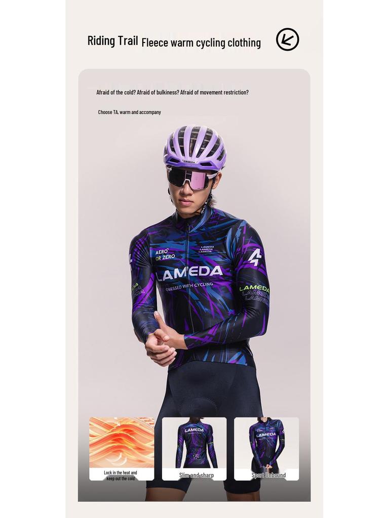 Lampada Fleece Cycling Jersey for Men & Women - Autumn/Winter Warm, Long Sleeve, Printed Bicycle Top