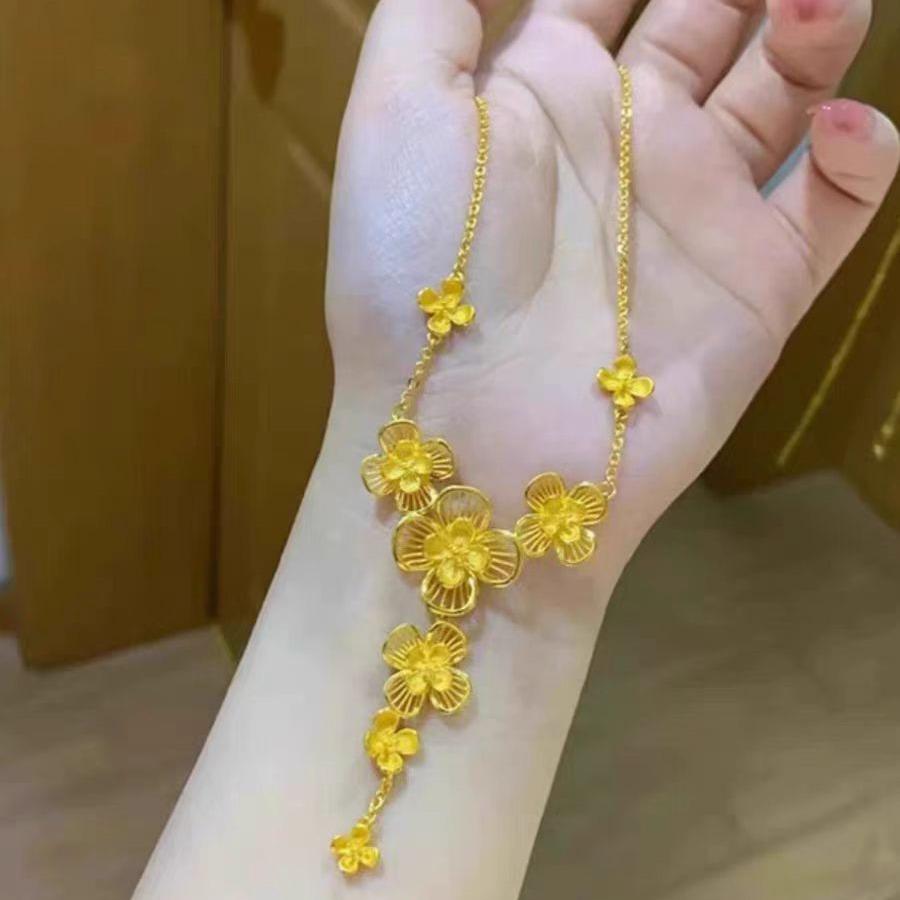 Golden Plum Blossom Necklace: Elegant Vietnamese Sand Gold with Floral Clavicle Chain Design.