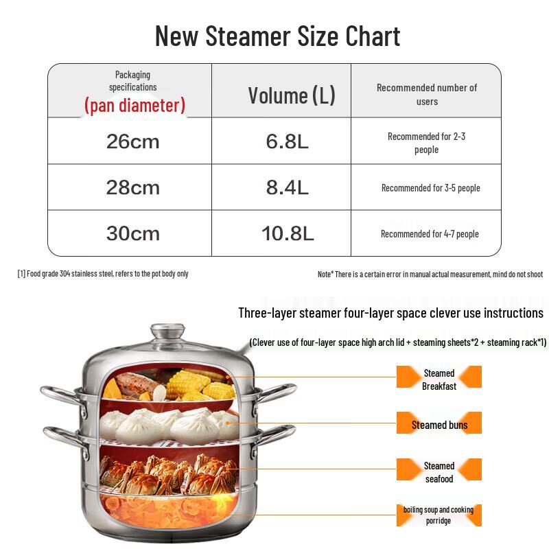Supor 304 Stainless Steel Steamer Pot with High Arch Lid