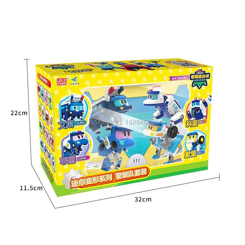4 Stück/Set ABS Min Gogo Dino Verformungsroboter zu Dinosaurier Spielzeug Actionfiguren Transformation Auto Flugzeug Motorboot Kran Spielzeug