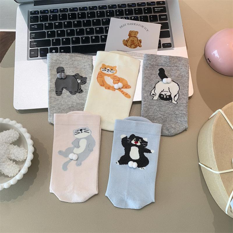 1Pair Three-dimensional Cartoon Cat Pattern Comfortable Print Skin-Friendly Multi-element Animal Egg Socks Cotton Socks