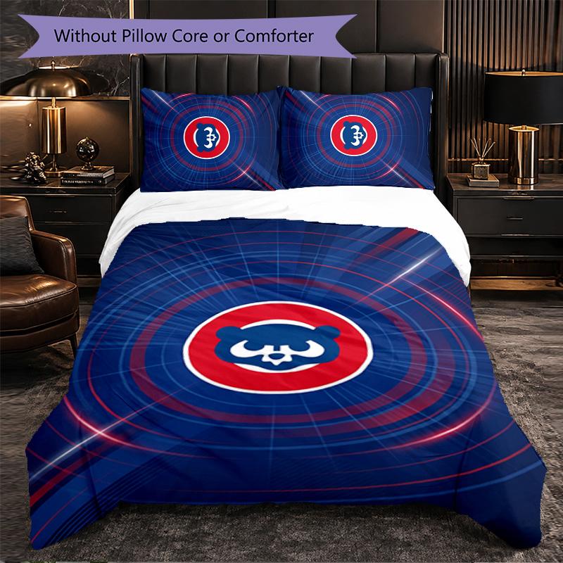 Chicago Cubs Pattern Microfiber 3Pcs Bedding Set Decor Duvet Cover Set For Bedroom Home Use