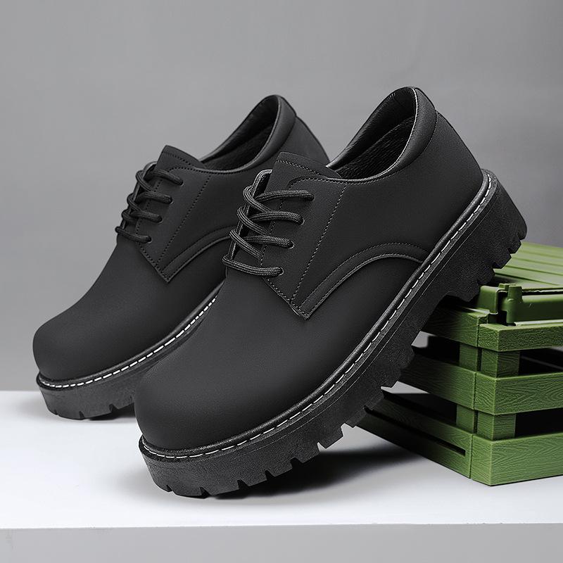 Men's Spring and Summer 25 Years of Versatile Daily Comfort Platform Lace-up Solid Color Fashion Sewing Line Men's Casual Leather Shoes