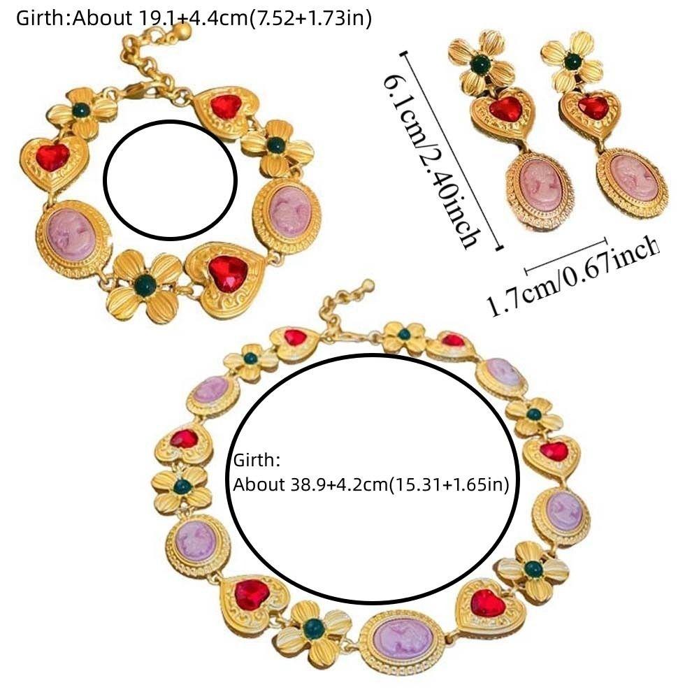 Zinc Zinc Alloy Heart Cameo Bracelet Court Style Retro Emboss Earrings Vintage Necklace  Wedding