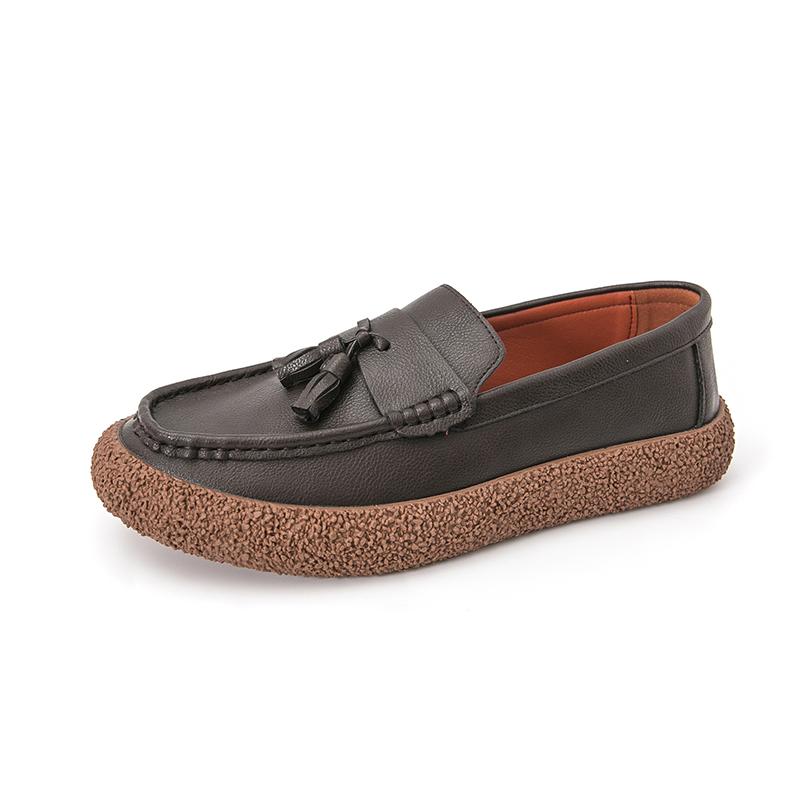 Men's Leather Loafers Massage Soles Korean Style Trendy Men's Work Business Shoes Flat Bottom Commuting Leisure Shoes Versatile