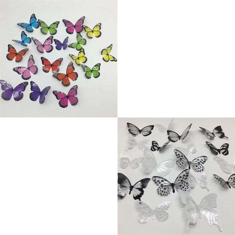 18pcs/set Black and White Crystal Butterflies Wall Sticker For Kids Rooms Art Mural Refrigerator Wedding Decoration Wall Decals