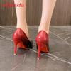 Aphixta Seksowne Czerwone Spody Wysokie Obcasy Dla Pań Kobiet 10cm Szpilka Gradient Szpiczasty Nosek Buty Imprezowe Plus Duży Rozmiar 44-53