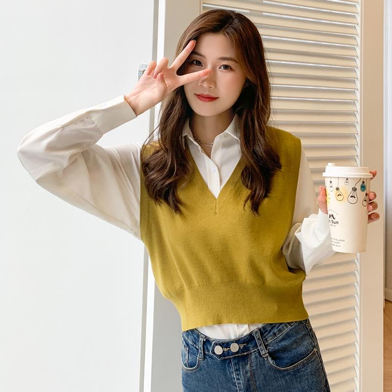 Women's Korean Style Knit Pullover Vest - Casual College Sweater Top