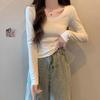 American White Front Shoulder Slim-fitting Long-sleeved T-shirt Women's Early Autumn New Foreign-style Versatile Small Short Bottoming Top