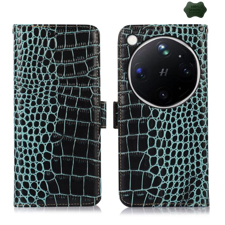 Crocodile Top Layer Cowhide Leather Phone Case For OPPO Find X9 Ultra 5G, RFID Wallet Kickstand Protective Cover