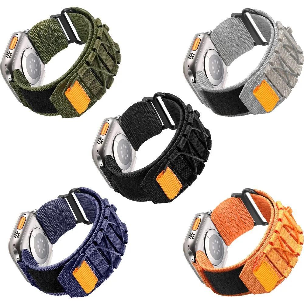 Naylon Halka spor saat Bandı Apple Watch Ultra 2 49mm 9 8 7 6 5 4 3 SE 38 40 41 42 44 45mm Velcro Kanvas Bilezik