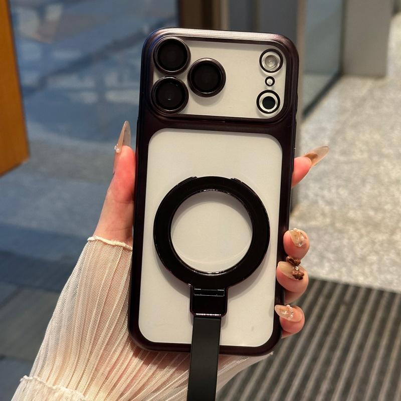 Frosted Transparent Magnetic with Ring Stand Phone Case for IPhone 17 16 14 15 13 12 Pro Max Electroplating Protective Cover iPhone 17 Pro Max