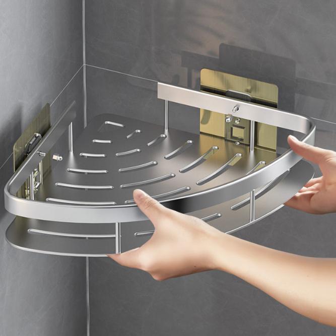 

Полка для ванной комнаты из алюминиевого сплава, подставка для шампуня, органайзер для косметики, кухонный органайзер для хранения, полка для душа, аксессуары для ванной комнаты, настенная угловая полка без сверла серебряный