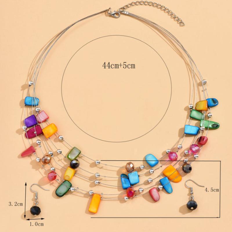 Bohemia Shell Crystal Beads Multi Layer Choker Necklace Earrings for Women Bridal Boho African Jewelry Sets Luxury Accessories