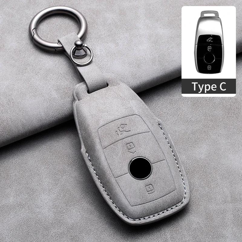 Housse de clé de voiture en cuir véritable, Coque de protection pour clé pour Mercedes-Benz Classe E, Classe C, Classe S, Classe GLC E200, E400, E63