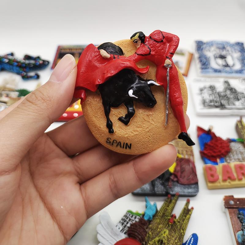 Kühlschrankmagnet mit Spanien-Land-Souvenir, Madrid, Barcelona, Magnetmagnete für den Kühlschrank, Kunstharz, bemalt, dekoratives Kunsthandwerk