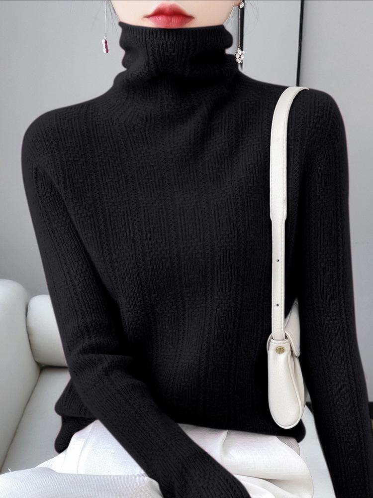 Artistic Women's 100% Wool High-Neck Sweater - Single-Thread, Heavy Duty, Three-Dimensional Design In Gentle and Relaxed Style
