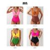Women Color Block One Piece Swimsuit Quick Dry Slimming Tummy Coverage Bathing Suit
