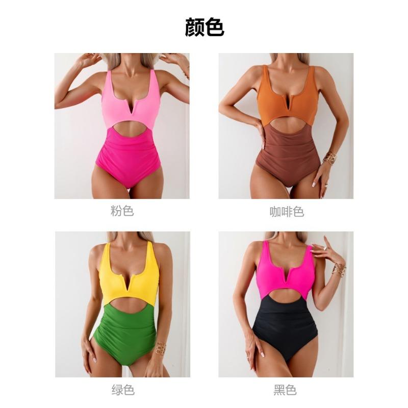 Women Color Block One Piece Swimsuit Quick Dry Slimming Tummy Coverage Bathing Suit