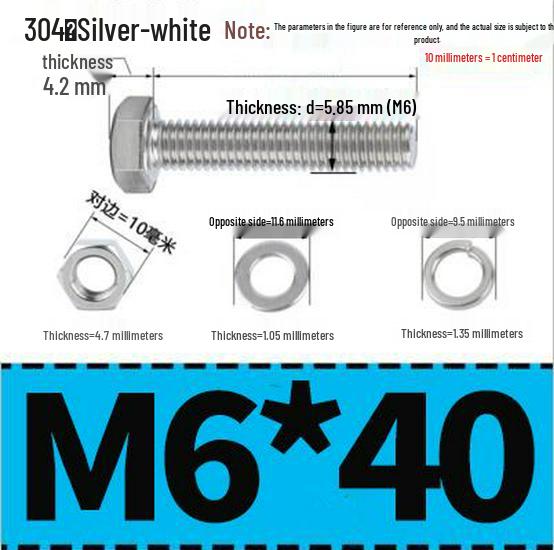 304 Stainless Steel Hex Head Bolt and Nut Set M6-M14, Lengths 8-100mm
