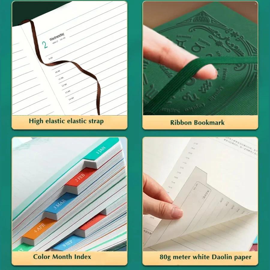 2026 A5 Gestructuurd PU Draagbaar Agenda Boek Engels Kalenderboek Notitieblokken Creatieve Dagelijkse Planner Herinnering Desktop Datumkalender