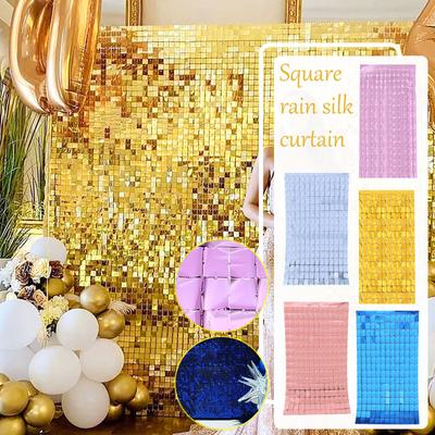 Квадратные блестки Занавес Для дня рождения Украшение Блеск Задняя капля Стена Фольга Занавес День рождения Фоновое украшение 1x2M / 3.28x6.56FT