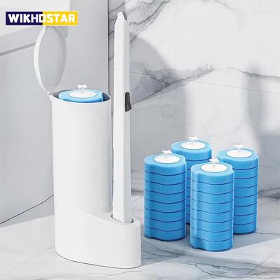 1 Set Disposable Toilet Brush with 16 Refills Cleaning Liquid Wall-Mounted Cleaning Tool for Bathroom Replacement Brush Head