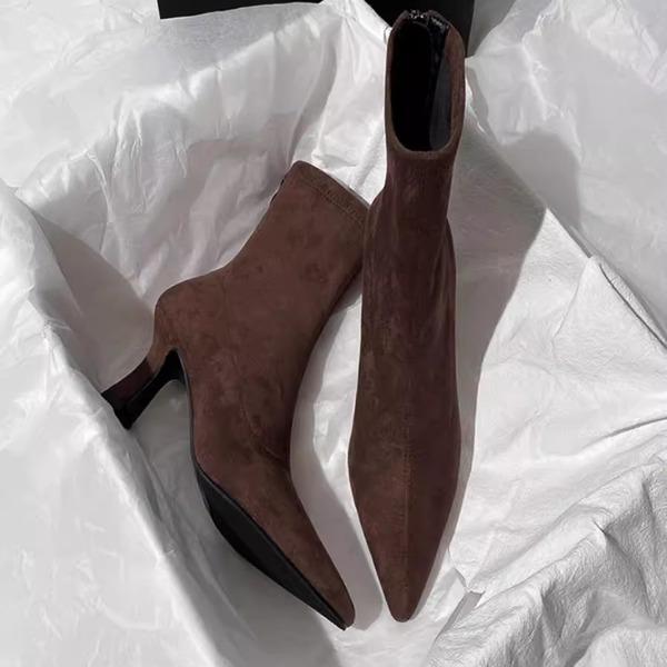 

Fashion Back Zip White Ankle Boots Winter Shoes For Women Boots-Women Zipper Low Sexy 2025 Ladies High Heel Pointy Rock Autumn Pointed T 35