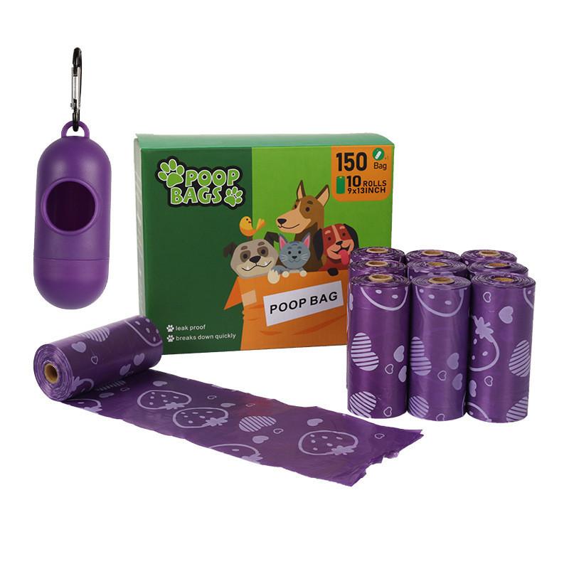 Degradable Pet Waste Bags With Strawberry Print For Outdoor Dog Walking And Cleanup