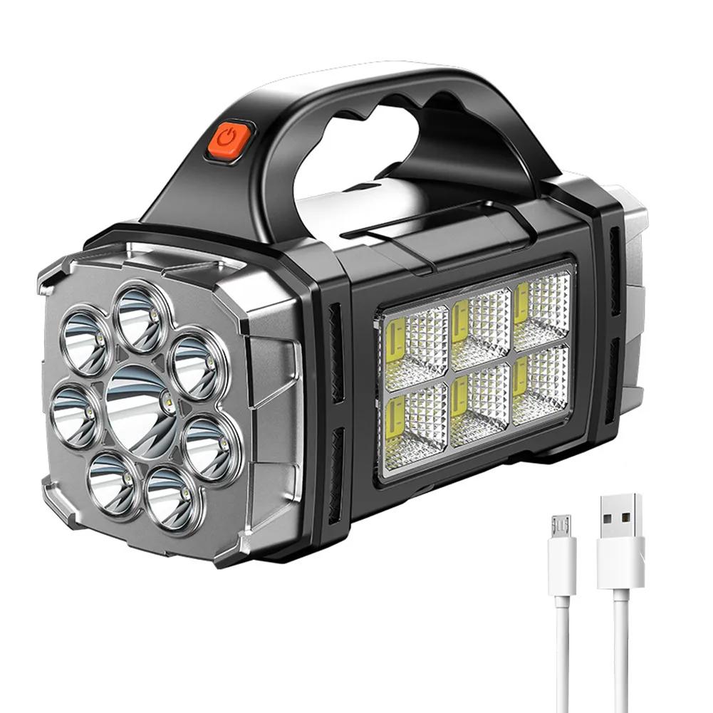  Powerful LED Flashlight USB+Solar Rechargeable Flashlight COB Outdoor Camping Torch Portable Searchlight Power Bank Outdoor